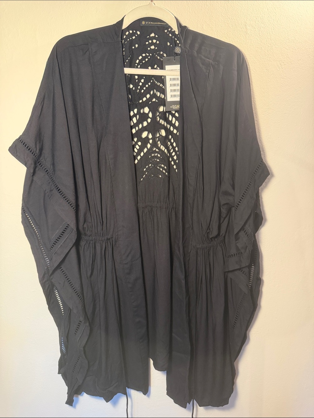 NEW and NEVER WORN. Vix Women's Black Open-Front Crochet- swim cover up